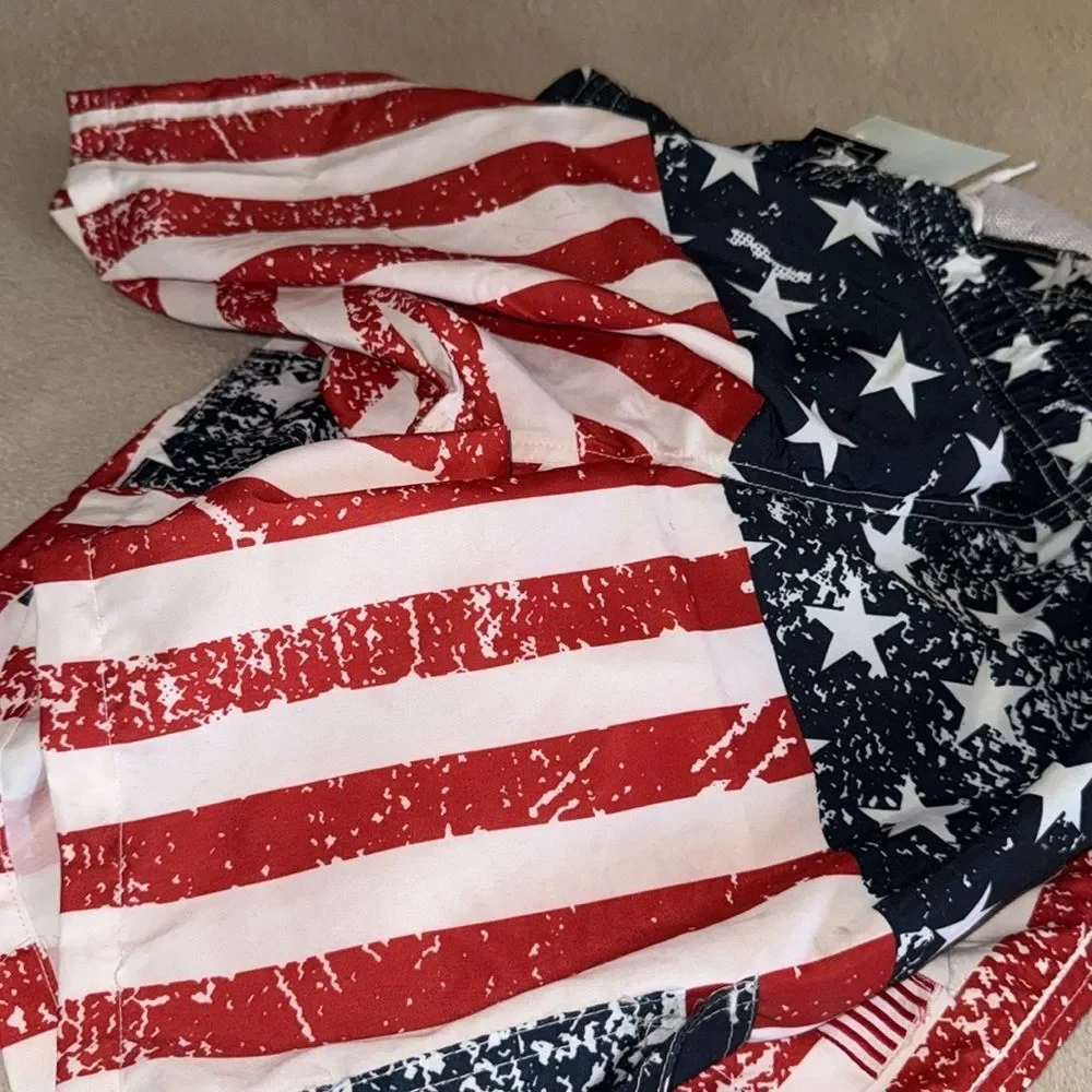 Canyon Red blue and White Board Shorts Swimwear kids size 14/16